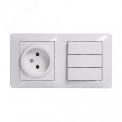 Блок: розетка + выключатель трехклавишный белый