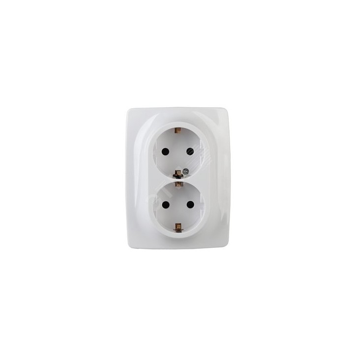 Розетка 2X2P+E Schuko, 16A-250В, Эра12, белый, 12-2106-01