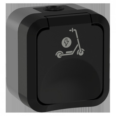 TORS Розетка 1-местная с заземлением защитными шторками и крышкой с иконкой самокат 16А IP55 TS121 графит IEK