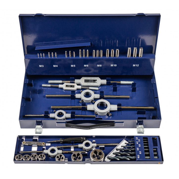 Набор резьбонарезного инструмента 15S HSS, 44 предмета, M3-M4-M5-M6-M8-M10-M12 Набор резьбонарезного инструмента 15S HSS, 44 предмета, M3-M4-M5-M6-M8-M10-M12