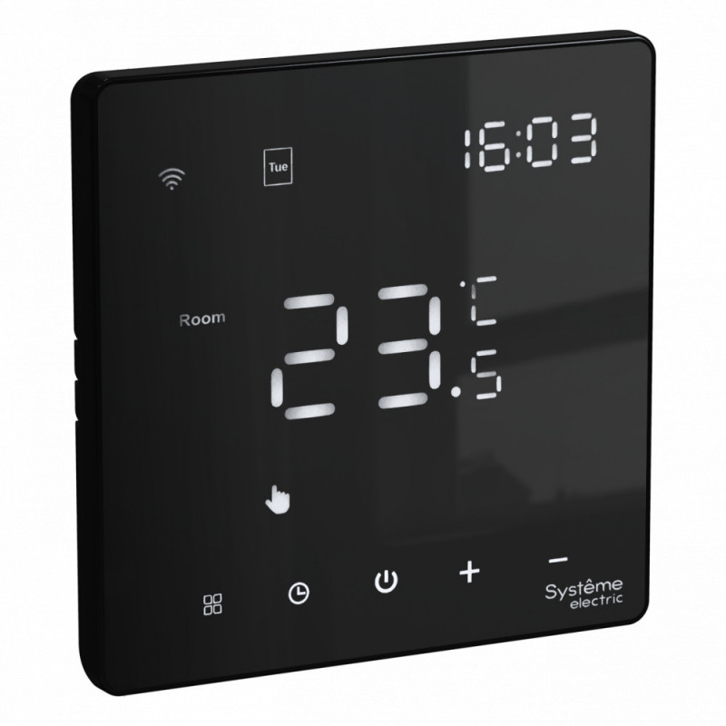 ARTGALLERY ТЕРМОСТАТ программируемый с Wi-Fi для электрического теплого пола, 16 А, моноблочный, ЧЕРНЫЙ