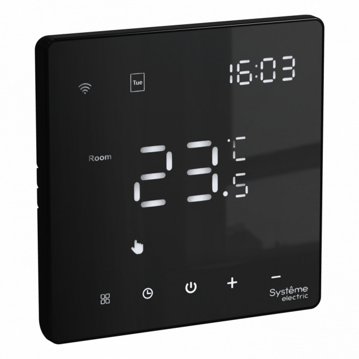 ARTGALLERY ТЕРМОСТАТ программируемый с Wi-Fi для электрического теплого пола, 16 А, моноблочный, ЧЕРНЫЙ ARTGALLERY ТЕРМОСТАТ программируемый с Wi-Fi для электрического теплого пола, 16 А, моноблочный, ЧЕРНЫЙ