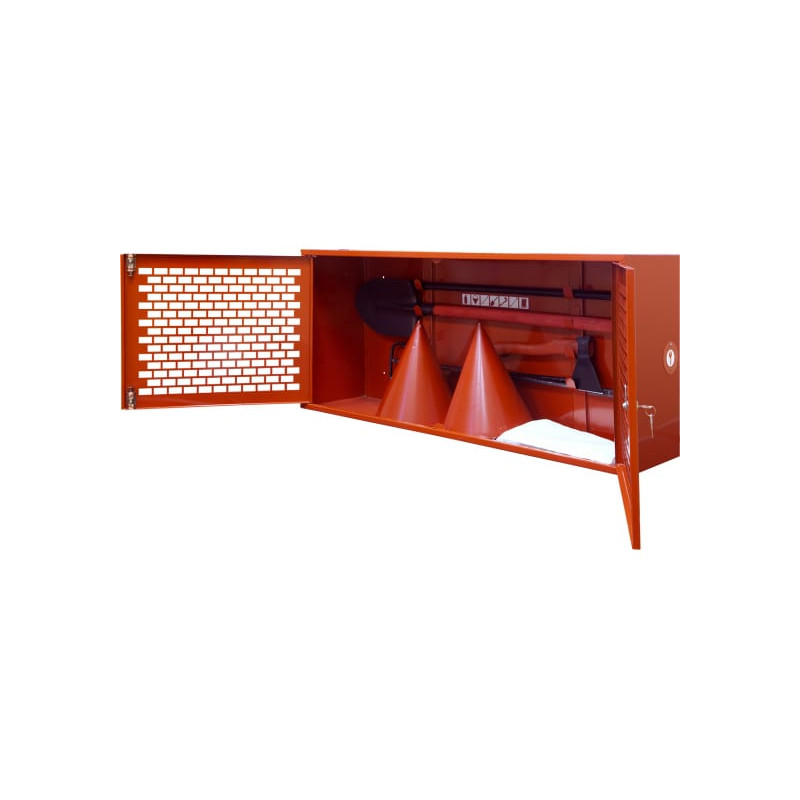 Щит пожарный закрытый ПРЕСТИЖ комплект (полотнище 2х1,5м., вес 0,8 кг., лом, багор, топор, лопата, 2ведра)