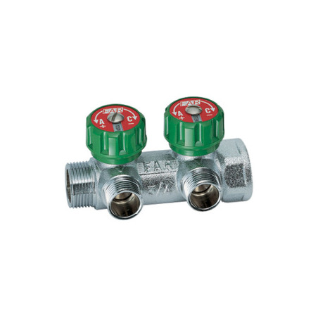 Коллектор регулирующий 3/4 ВР-НР с 2 отводами 1/2 EU с вставкой под плоское уплотнение