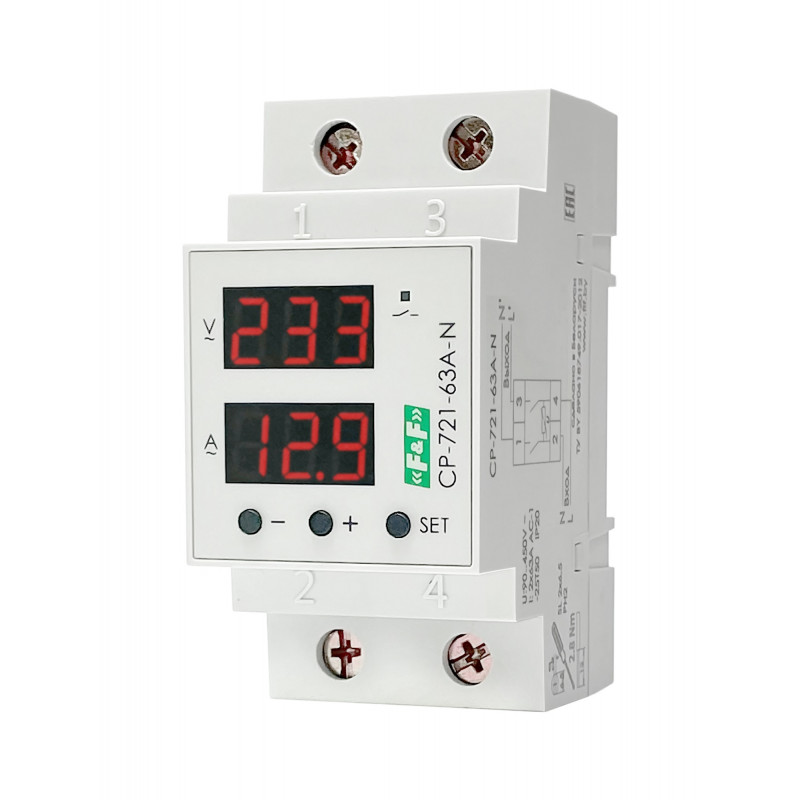 Реле напряжения с контролем тока и разрывом нуля CP-721-63A-N