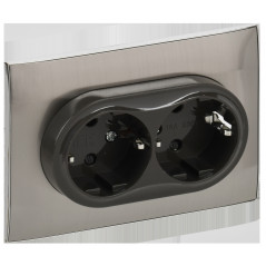 SKANDY Розетка 2-местная с заземлением с защитными шторками 16А в сборе SK-R07N никель IEK