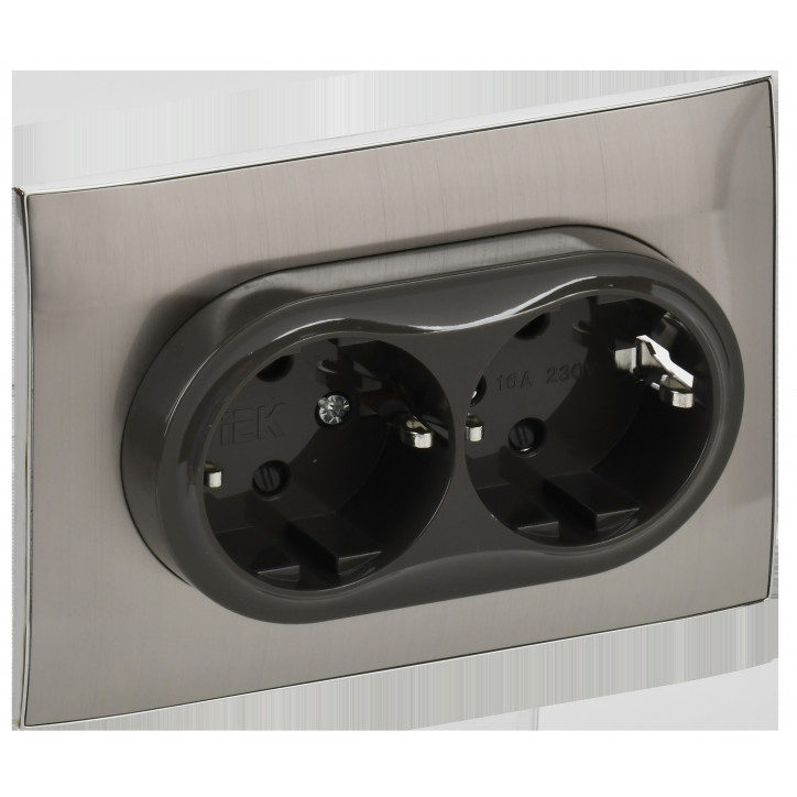 SKANDY Розетка 2-местная с заземлением с защитными шторками 16А в сборе SK-R07N никель IEK SKANDY Розетка 2-местная с заземлением с защитными шторками 16А в сборе SK-R07N никель IEK