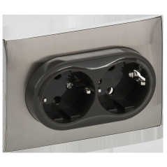 SKANDY Розетка 2-местная с заземлением без защитных шторок 16А в сборе SK-R08N никель IEK