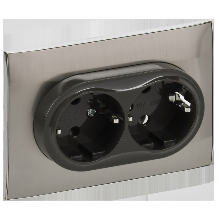 SKANDY Розетка 2-местная с заземлением без защитных шторок 16А в сборе SK-R08N никель IEK SKANDY Розетка 2-местная с заземлением без защитных шторок 16А в сборе SK-R08N никель IEK