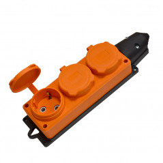 Колодка 3-х местная однофазная с заглушками Компакт с/з каучук 16А 250В IP44 оранжевая еврослот