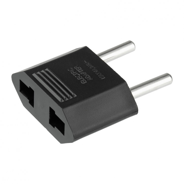Адаптер сетевой переходник с Евро А/F на тонкую вилку С1 плоский Тефаль 6 А без заземления черный 1 уп – 1 шт