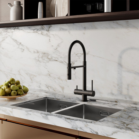 Смеситель для кухни с фильтром и гибким изливом черный матовый Ace