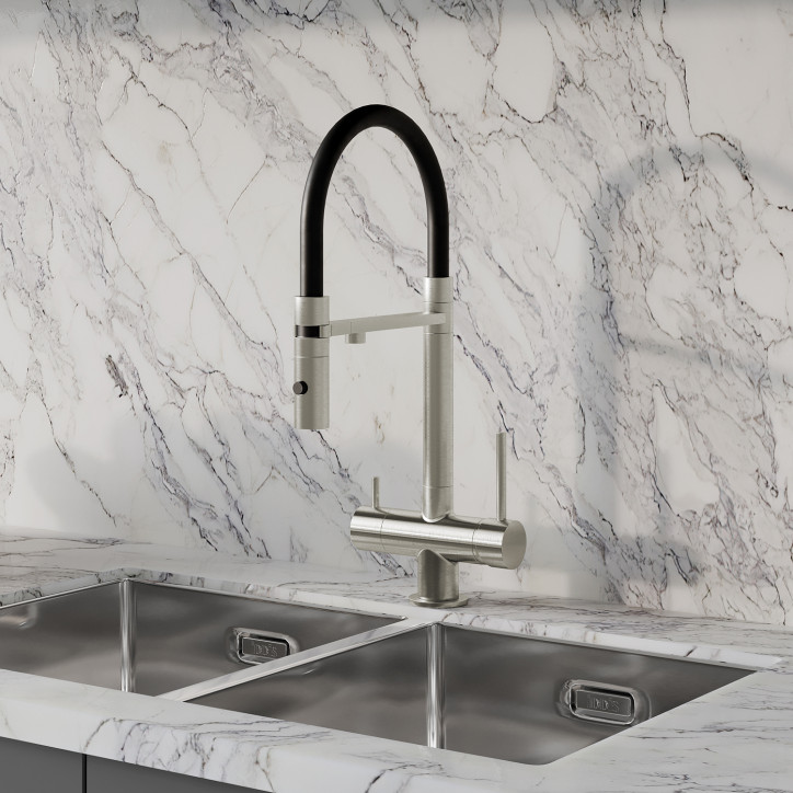 Смеситель для кухни с фильтром и гибким изливом сатин Ace