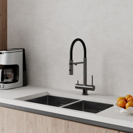Смеситель для кухни с фильтром и гибким изливом графит Ace