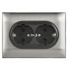 SKANDY Розетка 2-местная с заземлением с защитными шторками 16А в сборе SK-R07N никель IEK