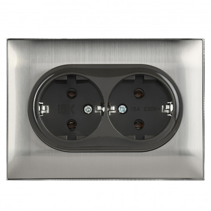 SKANDY Розетка 2-местная с заземлением с защитными шторками 16А в сборе SK-R07N никель IEK SKANDY Розетка 2-местная с заземлением с защитными шторками 16А в сборе SK-R07N никель IEK