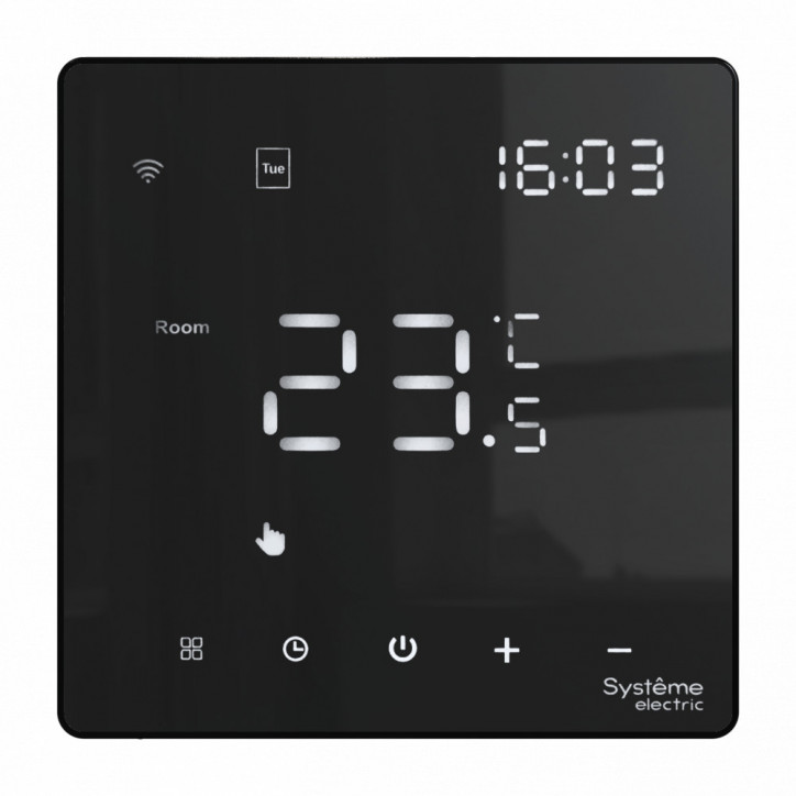 ARTGALLERY ТЕРМОСТАТ программируемый с Wi-Fi для электрического теплого пола, 16 А, моноблочный, ЧЕРНЫЙ ARTGALLERY ТЕРМОСТАТ программируемый с Wi-Fi для электрического теплого пола, 16 А, моноблочный, ЧЕРНЫЙ