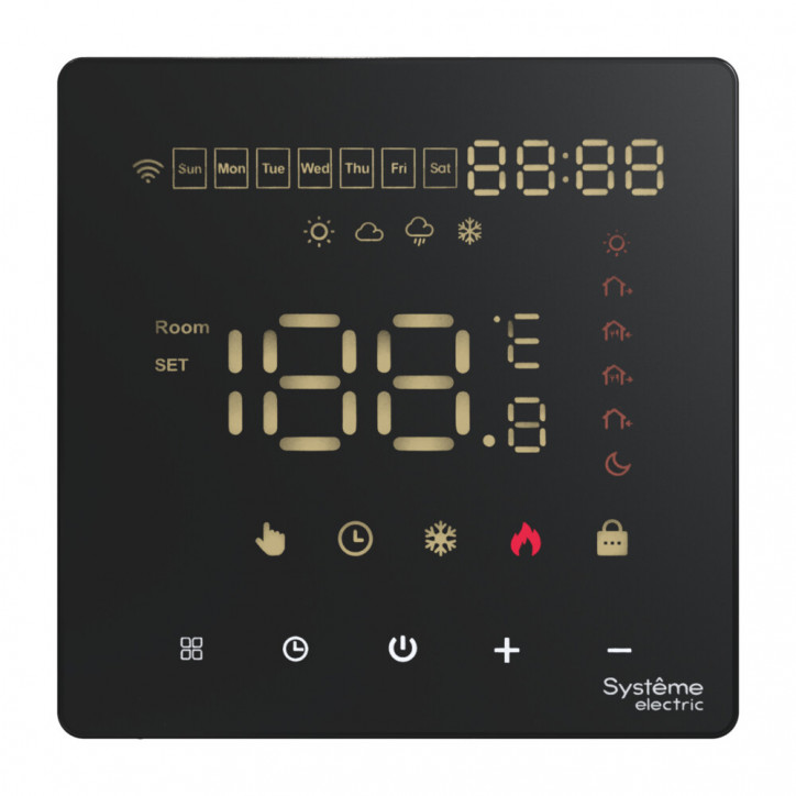 ARTGALLERY ТЕРМОСТАТ программируемый с Wi-Fi для электрического теплого пола, 16 А, моноблочный, ЧЕРНЫЙ ARTGALLERY ТЕРМОСТАТ программируемый с Wi-Fi для электрического теплого пола, 16 А, моноблочный, ЧЕРНЫЙ