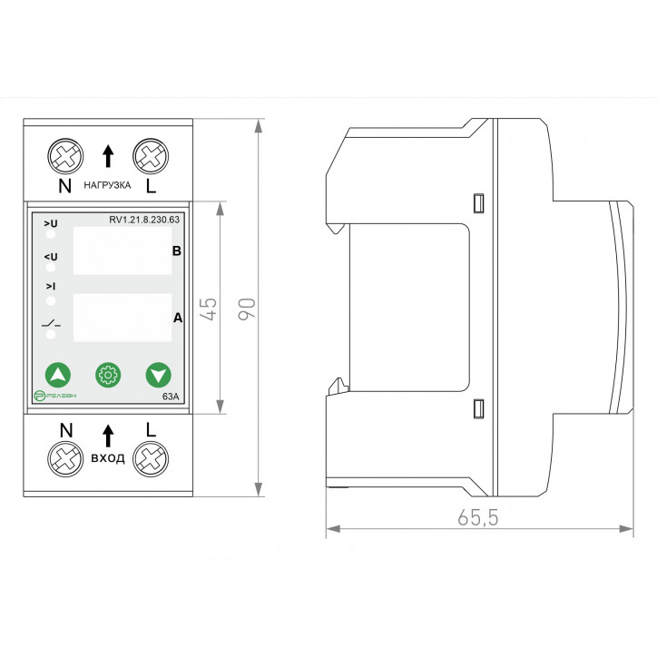 Реле контроля напряжения и тока 1L 230В AC 63А
