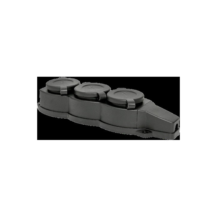 Розетка трехместная с защитными крышками каучуковая 230В 2P+PE 16A IP44 PROxima Розетка трехместная с защитными крышками каучуковая 230В 2P+PE 16A IP44 PROxima