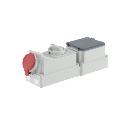 Розетка наружной установки смеханической блокировкой и DIN-рейкой на 6 модулей IP44 16A