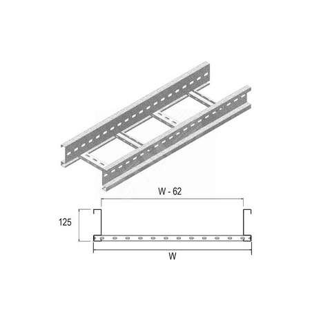 Кабельный лоток лестничного типа серии MEDIUM HEAVY, высота - 125 мм, ширина - 518 мм, длина - 3000 мм, толщина - 1,5 мм, кратно