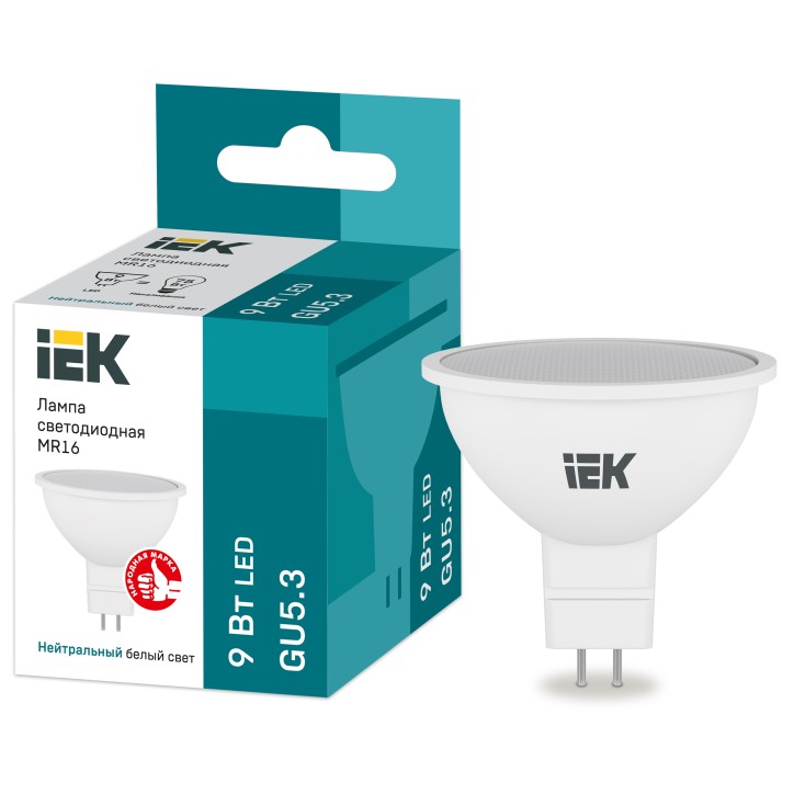 Лампа светодиодная MR16 софит 9Вт 230В 4000К GU5.3 IEK Лампа светодиодная MR16 софит 9Вт 230В 4000К GU5.3 IEK