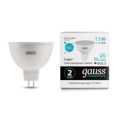 Лампа светодиодная LED 11 Вт 850 лм 4100К софит MR16 нейтральный GU5.3 AC 220В Elementary Gauss
