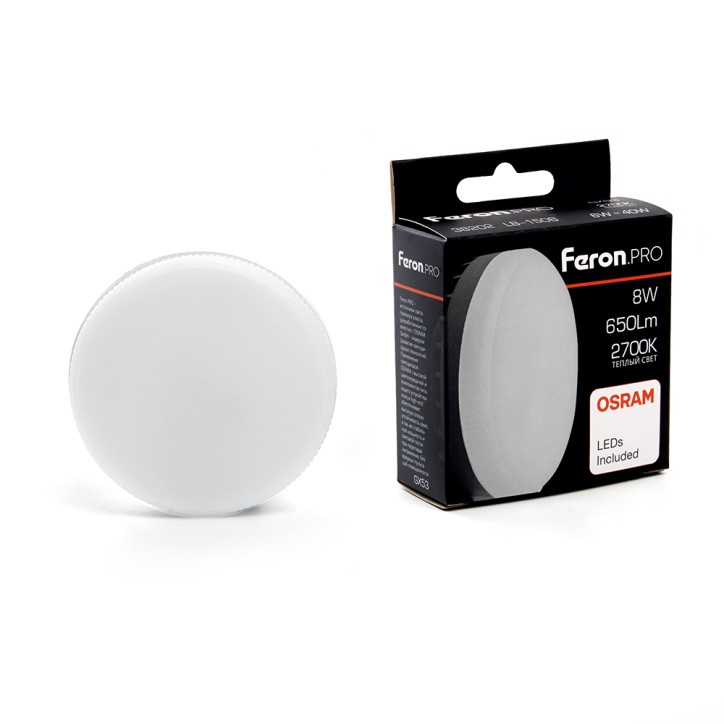 Лампа светодиодная LED 8вт GX53 теплый таблетка Feron.PRO Лампа светодиодная LED 8вт GX53 теплый таблетка Feron.PRO