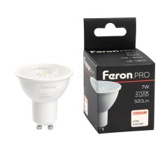 Лампа светодиодная LED 7вт 230в GU10 теплый с линзой 38 гр. Feron.PRO