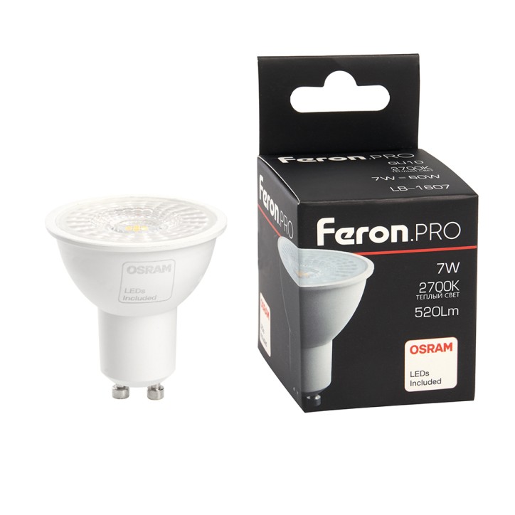 Лампа светодиодная LED 7вт 230в GU10 теплый с линзой 38 гр. Feron.PRO Лампа светодиодная LED 7вт 230в GU10 теплый с линзой 38 гр. Feron.PRO
