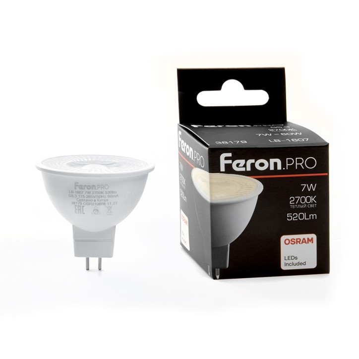 Лампа светодиодная LED 7вт 230в G5.3 теплый с линзой 38 гр. Feron.PRO Лампа светодиодная LED 7вт 230в G5.3 теплый с линзой 38 гр. Feron.PRO