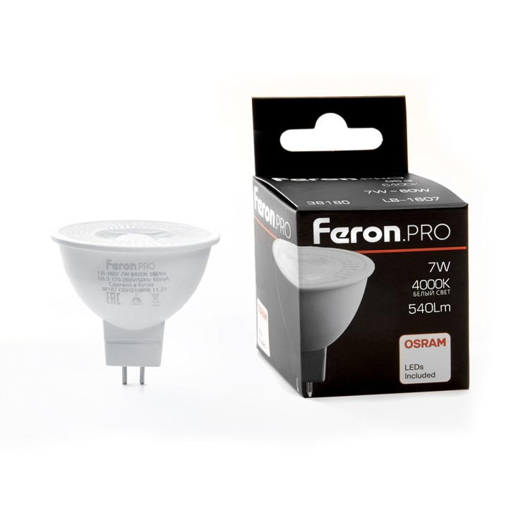 Лампа светодиодная LED 7вт 230в G5.3 белый с линзой 38 гр. Feron.PRO Лампа светодиодная LED 7вт 230в G5.3 белый с линзой 38 гр. Feron.PRO