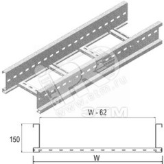 Кабельный лоток лестничного типа серии HEAVY, высота - 150 мм, ширина - 500 мм, длина - 6000 мм, кратность - 6м, I6 - Нержавеюща