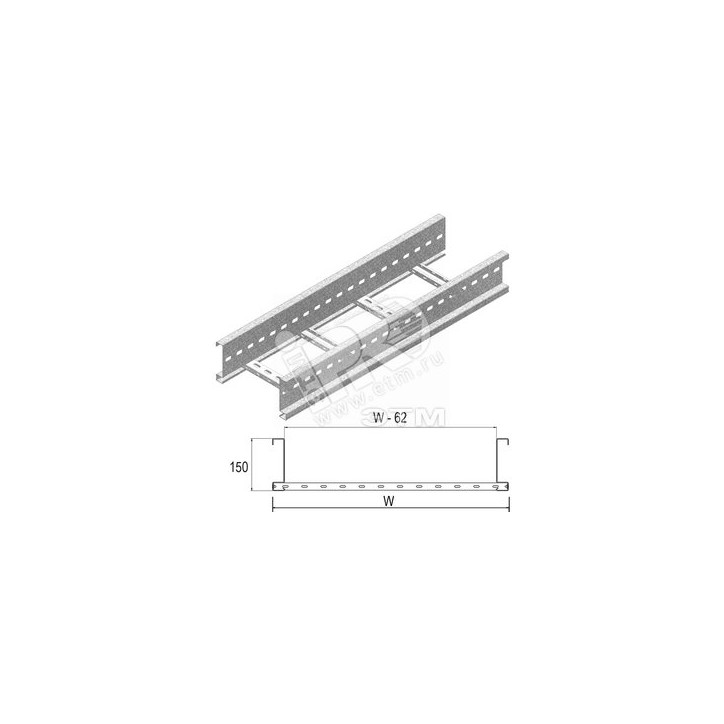 Кабельный лоток лестничного типа серии HEAVY, высота - 150 мм, ширина - 500 мм, длина - 6000 мм, кратность - 6м, I6 - Нержавеюща