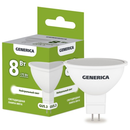 Лампа LED MR16 софит 8Вт 230В 4000К GU5.3 GENERICA