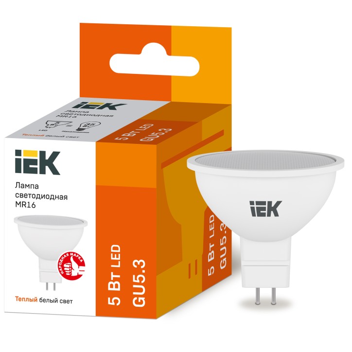 Лампа LED MR16 софит 5Вт 230В 3000К GU5.3 IEK