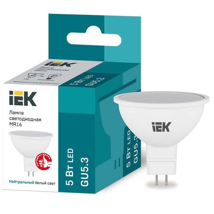 Лампа светодиодная MR16 софит 5Вт 230В 4000К GU5.3 IEK Лампа светодиодная MR16 софит 5Вт 230В 4000К GU5.3 IEK