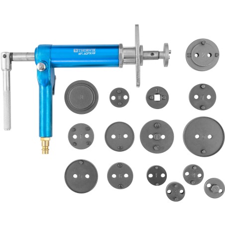 Приспособление с пневматическим приводом для возврата поршней дисковых тормозных механизмов в наборе, 16 предметов