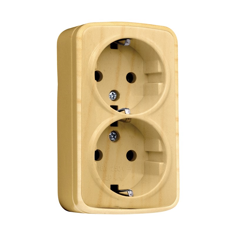 Розетка 2-местная ОП Минск 16А с заземлением светлое дерево