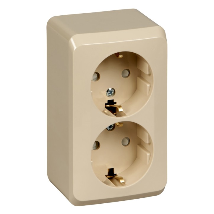 ЭТЮД Розетка двойная наружная с заземлением со шторками бежевая ЭТЮД Розетка двойная наружная с заземлением со шторками бежевая