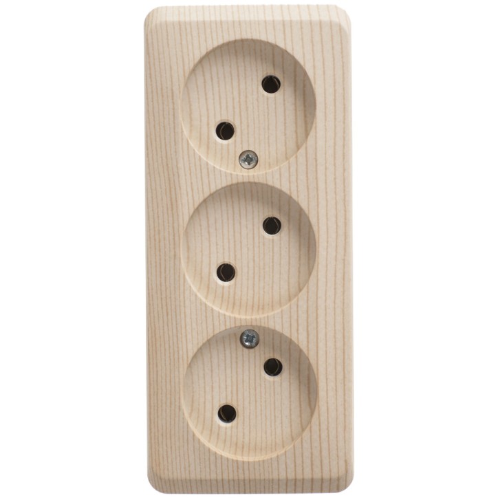 ЭТЮД Розетка тройная открытой установки без заземления без шторок 16А 250B,сосна ЭТЮД Розетка тройная открытой установки без заземления без шторок 16А 250B,сосна