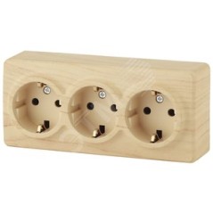 Розетка 3х2P+E Schuko со шторками, 16A-250В, ОУ, Эра Эксперт, сосна, 11-2209-11