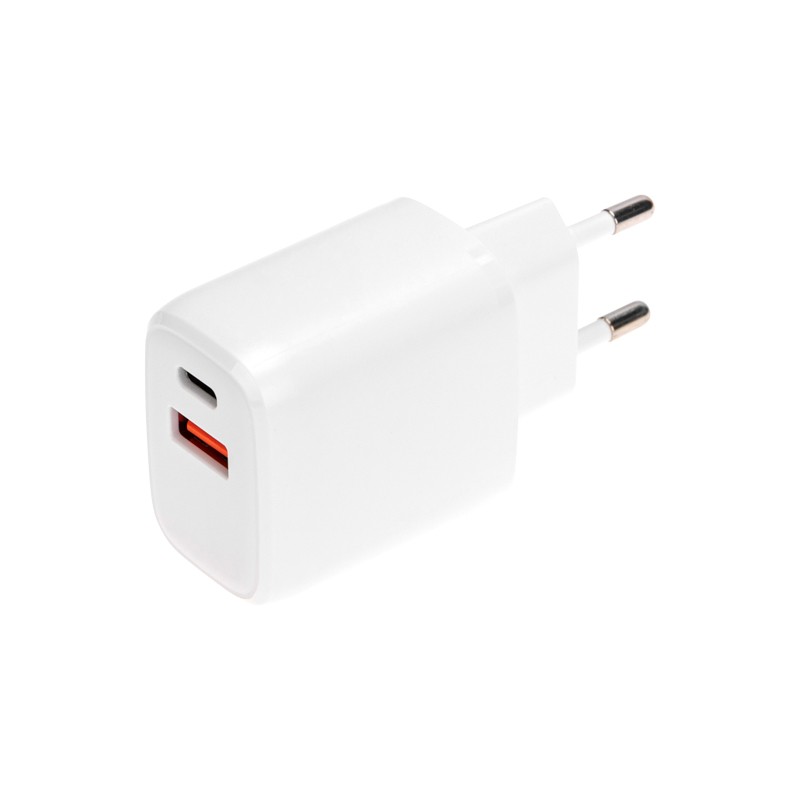 Сетевое зарядное устройство USB QC (20W) + Type C PD (20W), белое