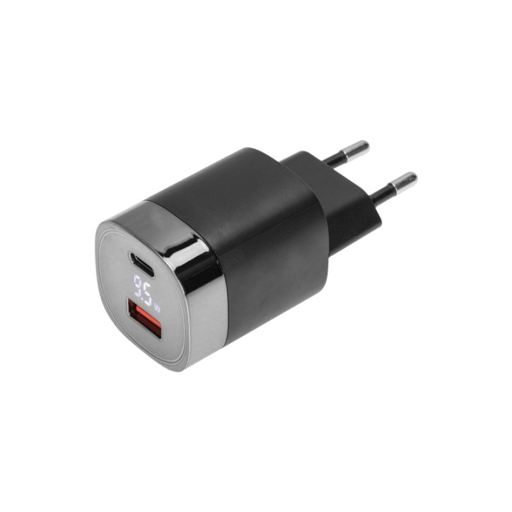 Сетевое зарядное устройство USB QC (30W) + Type C PD (33W), с дисплеем