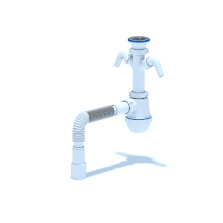 Сифон для мойки АНИ Грот 1 1/2'X40 c двумя отводами для стиральной и посудомоечной машины с гибкой т