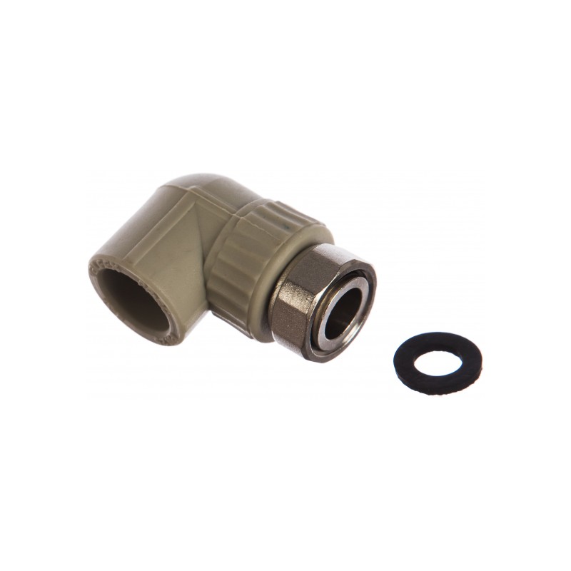 Угольник 20x1/2' с накидной гайкой, полипропиленовый, белый