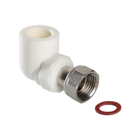 Угольник 20x1/2' с накидной гайкой, полипропиленовый, белый