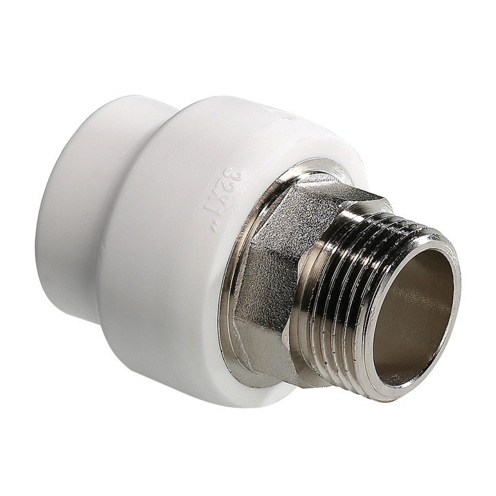 Муфта комбинированная 40x1' НР под ключ полипропиленовая PPR белая Муфта комбинированная 40x1' НР под ключ полипропиленовая PPR белая