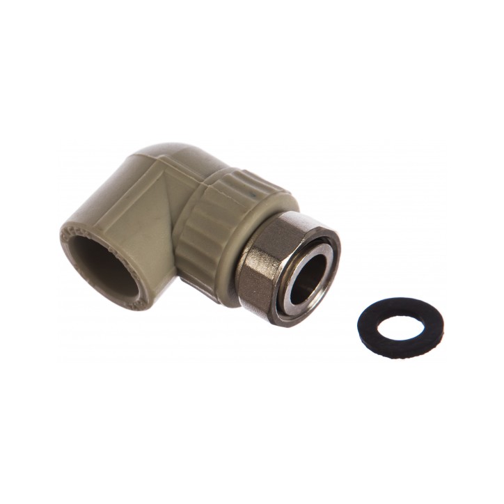 Угольник 25x3/4' с накидной гайкой, полипропиленовый, белый Угольник 25x3/4' с накидной гайкой, полипропиленовый, белый